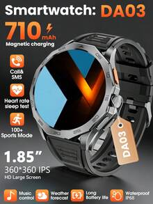 Hwagol Montre Connectée Homme 1.85"/710mAh/100+ Modes Sportifs, IP68 Étanche Montre Militaire Homme avec Appel Bluetooth, 24H Sommeil/Fréquence Cardiaque/Podomètre Smart Watch pour Android iOS - Noir - Voir 3