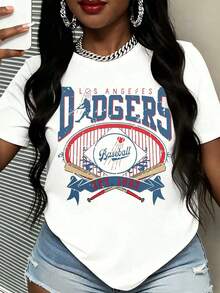 Camiseta de béisbol de los Dodgers de Los Ángeles para mujer, unisex, vintage, con diseño gráfico deportivo, Est. 1883, diseño de logotipo, top casual de verano. Blusas para mujer, ropa casual para mujer. - Negro - Ver 7