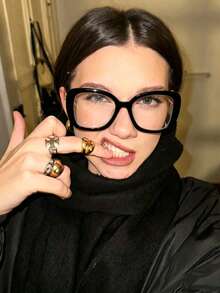 1副猫眼超大透明眼镜，优雅多功能女士眼镜，适合日常佩戴、街头风格、阅读、写作、通勤、度假、海滩等场合。 - 黑色 - 查看 3