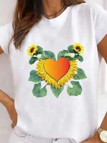 Fashionable T-Shirt 2026,  Women's Shirt 2026, Butterfly And Flower Design, 90s Harajuku Style, Kawaii Graphic Top, Fashionable Ladies' Clothing. - 白色 - 查看 5