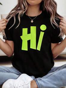 Camiseta Casual de Talla Grande para Mujer, Deportiva y Casual, Cómoda y Holgada, con Cuello Redondo y Estampado, para Uso Diario, Apta para Todas las Temporadas, Lavable a Máquina, Ropa de Mujer, Día de la Madre, Pascua, Ramadán, Atuendos para Citas, Atuendos Sexys - Negro - Ver 6