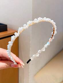 1 chiếc băng đô cài tóc ngọc trai tối giản cho bé gái, kẹp tóc ngọc trai sang trọng kiểu retro, phụ kiện kiểu tóc vương miện cao thanh lịch, nhẹ nhàng. - Nhiều màu - Xem 7