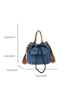 Ladies' Daily Casual Nylon Waterproof Solid Color Bucket Bag, Handbag And Shoulder Messenger Crossbody Bag - Baby Blue - View 3