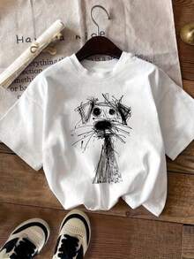 Camiseta casual estampada de cuello redondo 100% algodón Resistente - Blanco - Ver 6