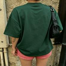 Heartfelt Daily Casual Graphic T-Shirt 100% Cotton Oversized Soft Breathable Casual Crewneck Short Sleeve Top Cute Aesthetic Red Checkered Shorts Street Style Fashion Lovers Casual Wearers Daily Outfit Enthusiasts Gift Givers - Verde - Ver 3