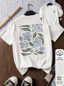 1 Piece Fashion Casual For Men And WomenBlusa de algodón 100% con estampado floral, de manga corta y casual. Tela suave, ropa de algodón, para uso en exteriores, con estampado, camiseta de verano para mujer, blusa, top de verano, atuendo de vacaciones, estilo de viaje, estilo playero, ropa minimalista para resort, versátil, fácil de combinar, ropa de uso diario, estilo urbano, conjuntos de vacaciones, conjuntos de fin de semana. - Blanco - Ver 7