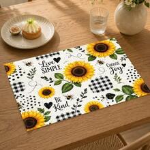 1 pieza Mantel individual de lino con girasol, tapete para desayuno, tapete para café, base para tazón, accesorio de cocina, fácil de limpiar, mantel para comedor, adecuado para el hogar, restaurante, decoración de restaurante, regalo de fiesta, regalo para amigos, juego de múltiples piezas - Multicolor - Ver 6
