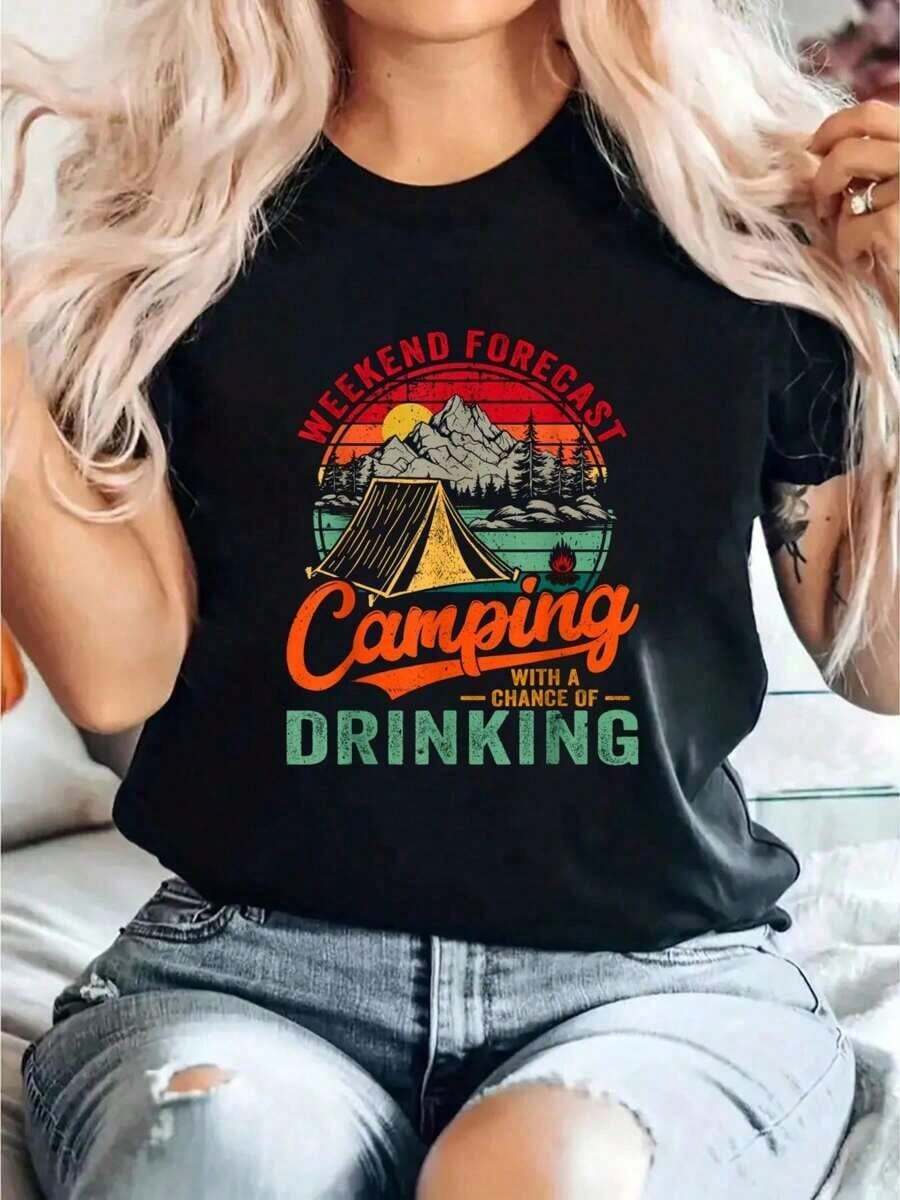 Camiseta de Campista: Pronóstico del Fin de Semana: Acampada con Posibilidad de Beber - Blanco - Ver 1