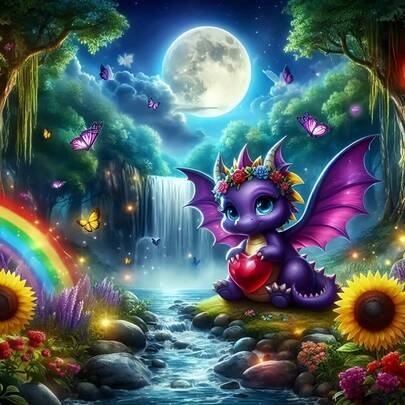 1pc - DIY 5D Diamond Painting Kit, Cute Dragon Pattern, Large Size Diamond Painting Tool Set, Suitable For Adults And Beginners, Frameless Full Round Diamond Art Embroidery, Cross Stitch Painting, Wall Decor, Home Decor Diamond Craft, Unique Holiday Gift.