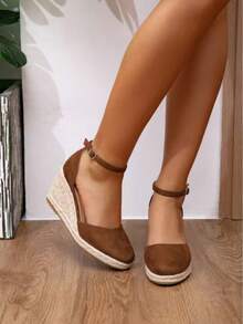 New Summer Closed Toe Platform Wedge Heels Women Brown Woven Sandals,Travel Essential - Coffee Brown - View 4