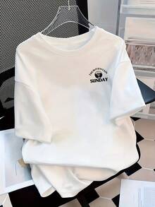 Women's Vintage Fashion Short Sleeve T-Shirt, Summer Cartoon Print Short Sleeve T-Shirt, Sheer Short Sleeve T-Shirt, Unique Niche Design, Loose Fit Top, Base Layer #3333 - [白色的] - 查看 2