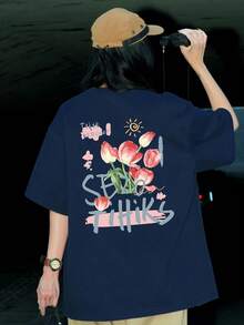 Women's Short-Sleeved T-Shirt, Top Of Pure Quality - 海軍藍 - 查看 4