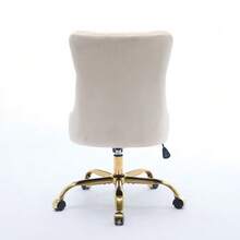 Home Office Chair, Modern Velvet Upholstered Office Chair With Button Tufting And Gold Metal Base, Adjustable Swivel Desk Chair (Black), DE1923BK - 米色 - 查看 9