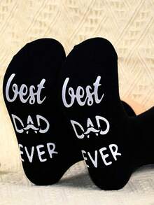 1/2/4 Pairs Men's "Best Dad" Text Graphic Print Funny Gift Socks - Black - View 4