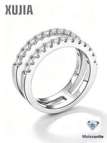 XUJIA 1 chiếc nhẫn nữ thời trang hai hàng đính đá Moissanite, 2mm*26 viên đá Moissanite tròn, nhẫn bạc 925, quà tặng kỷ niệm/sinh nhật. - RMO-085 - Xem 2