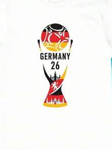 Camiseta de manga corta con cuello redondo y estampado para mujer Diseño de Trofeo de Fútbol Alemania 26 S-3XL moda, cómodo y transpirable uni lavable a máquina - Blanco - Ver 2