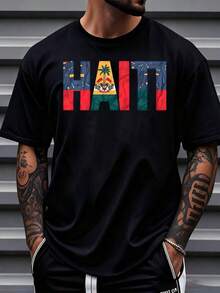 T-Shirt With Haitian Flag Design, National Pride Apparel For Men, Women And Children, Perfect For Independence Day, Cultural Events And Everyday Wear, Women's T-Shirts - 黑色 - 查看 7