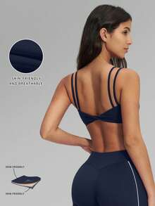 MFVIM Women's Double Strap Yoga Tank Top With Chest Padding, Spaghetti Strap, Backless Yoga Bra, Sports Outerwear Lingerie, Outdoor Running Fitness Tank Top, Suitable For Daily Commute, Outdoor Jogging, Cycling, Yoga, Pilates, Gym Workout, Women's Fitness Apparel - Navy Blue - View 5