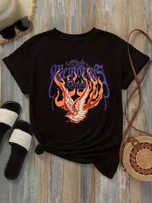 2026 Camisas de Mujer con Diseño de Llamas y Alas, Transpirables, Blusas Casuales para Mujer - Negro - Ver 3