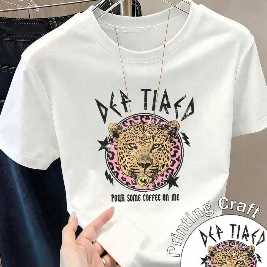 Local -74 Women's Casual Shirt Print T-Shirt, Short Sleeve, Round Neck, Spring Urban Fashion_1778568025 - 白1 - 查看 1