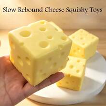 1pc Standard Size TPR Material Swiss Style Cheese Cube Squishy Toy, Slow Rebound Stress Relief Squeeze Toy, Ultra Soft Creamy Realistic Cheese Anxiety Relief Desk Toy, Water-Feel Sensory Fidget Accessory, Father's Day Graduation Summer Party Gift, Moldable Squishy For Desk Decor & Holiday Favor - Multicolor - View 2