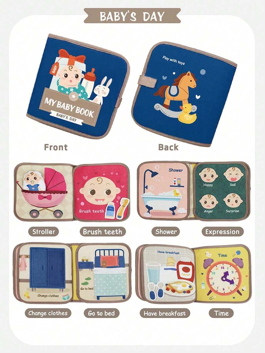 幼兒靜音忙碌書 嬰兒日常生活毛氈布活動書 時間情緒自我照顧認知蒙特梭利早教感官玩具禮物