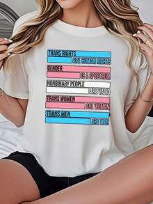 Camiseta de Mujer 2026, Cuello Redondo, Negro y Blanco Opcional, Estampado Gráfico de Derechos Trans y Derechos Humanos, Camisetas Casuales para Uso Diario, Tops de Verano, Camisetas Gráficas, Conjuntos de Verano, Camisetas Cortas para Mujer, Blusas para Mujer, Ropa Casual de Algodón Vintage, Ropa Linda para Mujer, Blusas para Mujer Casuales - Blanco - Ver 1