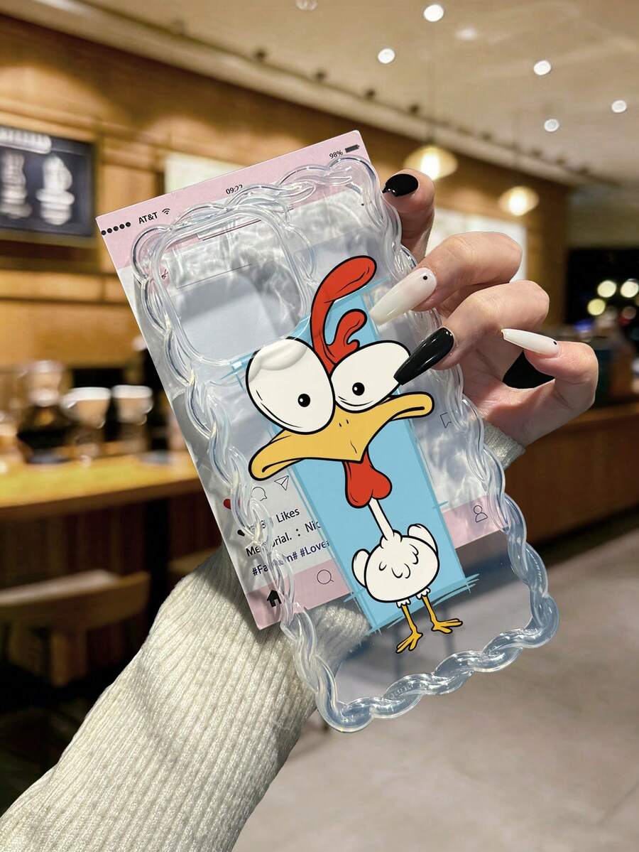 趣味动物小鸡彩色编织波浪边简约优雅TPU彩绘防震手机壳,兼容 17 Pro/17 Air/17/17 Pro Max、16/11/16 Pro/16 Plus/16 Pro Max/16 e/15 Pro Max/13/14/12/XS/XR/7G/8 Plus/XR/7/8,也适用于 15 Pro Max、13、14、11、X、12/14,彩色TPU软保护壳 - 彩色 - 查看 1