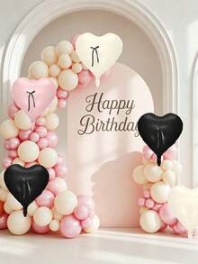 18 pulgadas Globos de Foil con forma de corazón con cinta negra (Lazo DIY), 10 piezas Globos de Mylar con forma de corazón en rosa, negro y crema, Decoraciones de fiesta estética de Coqueta Dulce para baby shower, cumpleaños, boda, suministros para cabina fotográfica de niña - Multicolor - Ver 5