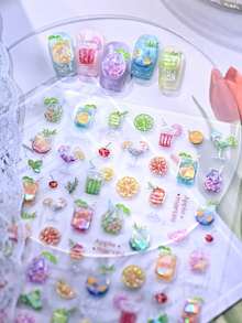 3D Embossed Fruit Drink Nail Art Stickers, Waterproof Nail Decals For Summer - Multicolor - View 8