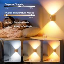 Up And Down Wall Lights Indoor With 3 Colors Dimmable, Smart Wall Sconce Decor Lamp Lighting, Wireless LED Wall Light, Battery-Powered Night Light, Energy-Efficient, Suitable For Bathrooms, Bedrooms, Kitchens, Entrances, Home Decor, Living Room Decor - Multicolor - View 7