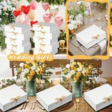 3 Sizes Available, White Gift Box With Lid And Gold Ribbon, Suitable For Bridesmaid Proposal, Wedding, Birthday, Christmas Party And Other Occasions - View 5