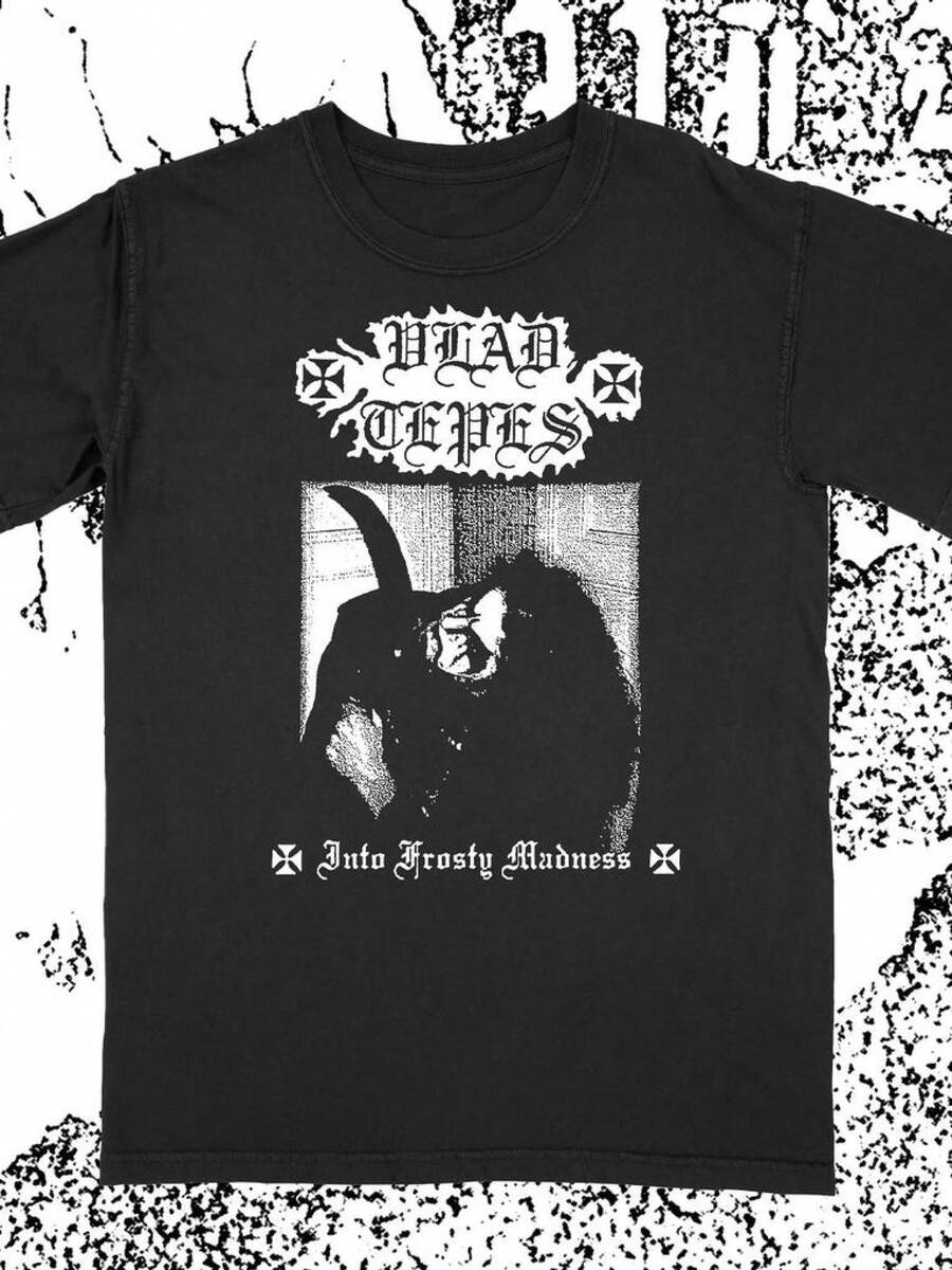Short-Sleeved T-Shirt In Thick Cotton, Featuring Vlad Tepes' Raw Black Metal French Style. Urban Style, , Ideal For Outdoor Activities, Vacation Wear, Warm Weather Clothing, Casual Summer Wear, Party Wear, Great For Parties And Family Vacations, Everyday Wear. - 黑色 - 查看 1