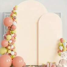 1pc Double-Sided Beige Arch Backdrop, 5ft, 6ft, 6.6ft, 7.2ft Wedding Arch Cover, 2 Sides Spandex Fabric Arch Backdrop, Suitable For Birthday Party Wedding Arch Decor (Arch Stand Not Included, Fabric Background Only) - Beige - View 7