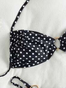 Bộ bikini hai mảnh gợi cảm, thanh lịch dành cho nữ mùa hè 2026, đồ bơi đi biển, bikini kẻ caro hồng với quần tam giác buộc dây, bikini chấm bi buộc dây - màu đen - Xem 6
