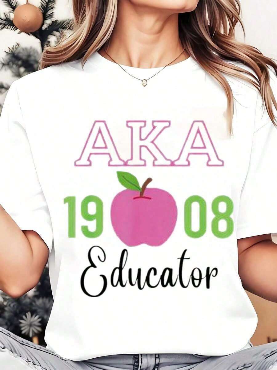 Soft, Breathable, And Lightweight For All-Day Comfort. Women's Crew Neck T-Shirt, Model Aka 1908, With An Educational Apple Print, A Great Gift For Teachers, Ideal For Back To School, 220g. Classic Crew Neck With A Relaxed Fit That Flatters All Body Types And Is Easy To Pair With Jeans, Shorts, And Leggings. - 白色 - 查看 1