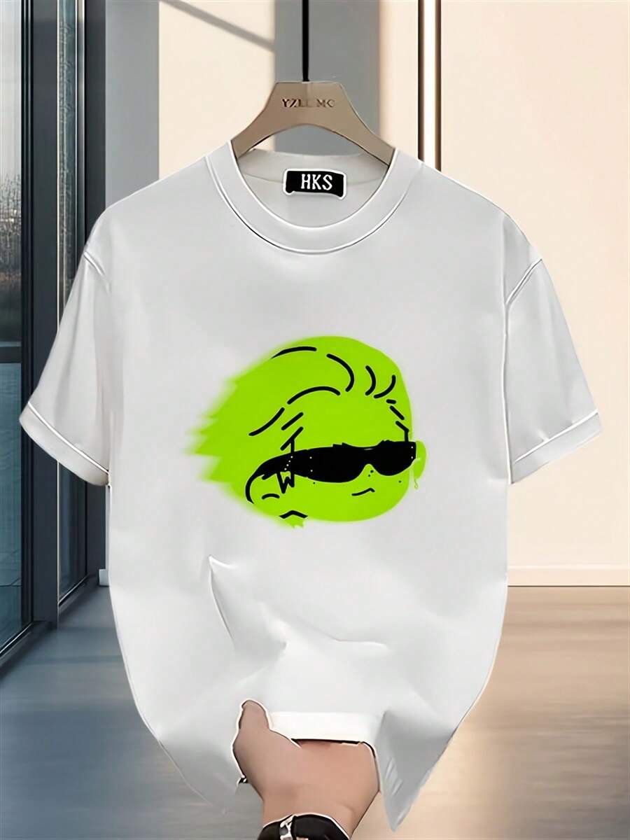 Men's Heavyweight Pure Cotton Short-Sleeved T-Shirt, Fashion Brand, Printed, New Summer, Plus Size, Versatile And Casual - 白色 - 查看 1