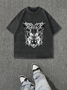 New 2026 Model, 100% Washed Cotton, Urban Casual Style, Suitable For Parties Or Festivals, Soft And Breathable Fabric, Modern Print Design, Unisex, Lightweight And Comfortable To Wear, Vintage Fashion Design. - 黑色 - 查看 1