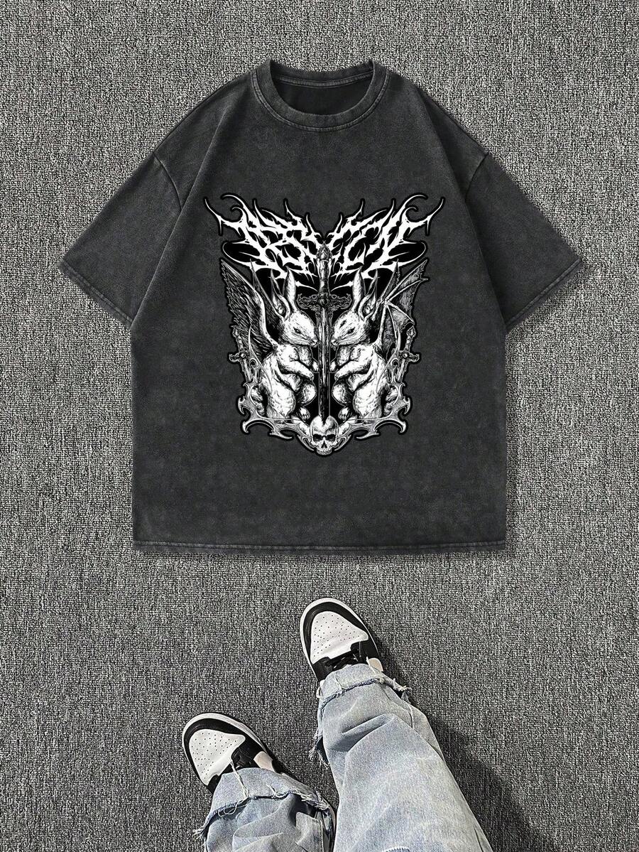 New 2026 Model, 100% Washed Cotton, Urban Casual Style, Suitable For Parties Or Festivals, Soft And Breathable Fabric, Modern Print Design, Unisex, Lightweight And Comfortable To Wear, Vintage Fashion Design. - 黑色 - 查看 1
