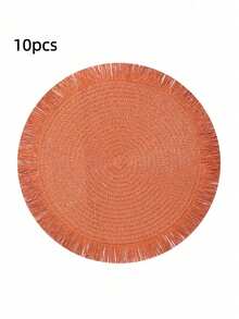 2pcs/8pcs 15-Inch Round Paper Woven Tassel Placemat, Heat Resistant Table Mat, Hotel & Restaurant Tableware Decor, Living Room Dining Table Decoration Anti-Slip Pad, Suitable For Home Gatherings, Wedding Parties - Tassel Woven Placemat - View 41