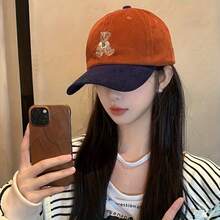 Mũ lưỡi trai nhung kẻ thêu hình gấu Teddy, mũ lưỡi trai unisex điều chỉnh được, mũ snapback mềm mại, kiểu dáng cổ điển đa năng, phù hợp cho các chuyến đi chơi mùa xuân và mùa thu cũng như sử dụng hàng ngày. - mũ bóng chày - Xem 9