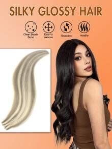 Butterfly Weft Hair Extensions Human Hair PU Hole Weft Human Hair Extension Real Human Hair 12-22inch Highlight Color Straight Human Hair Bundles Invisible Hair Extensions Glueless Pu Hole Hair Extensions For All Occasions - S17A/60A - View 6