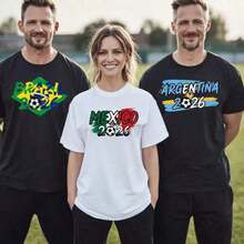 2026 World Cup Themed T-Shirt For Men And Women, Short Sleeve, 100% Cotton, Breathable, 180g Weight, Classic Crew Neck, Relaxed And Casual Fit, Suitable For Sports Activities, Parties, And As A Gift. NBWQ - 白色 - 查看 3
