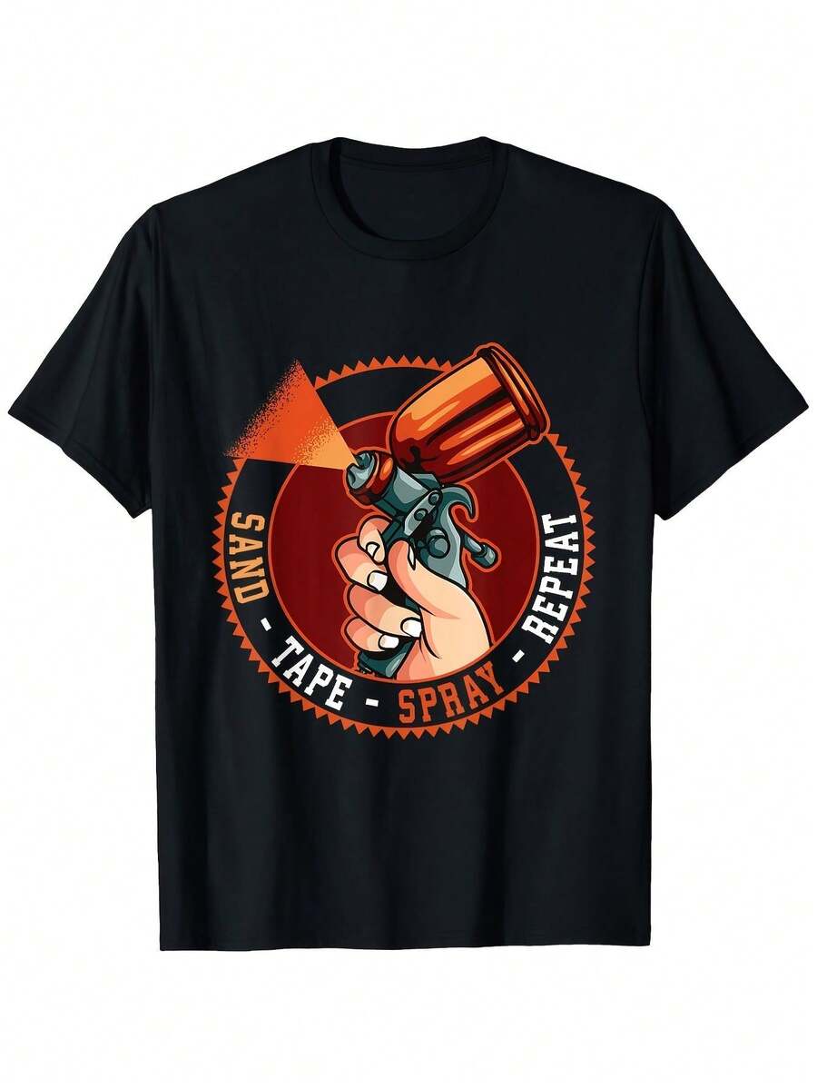 Unisex 100% Cotton T-Shirt Inspired By Classic Cars - Casual Crew Neck, Black, Sizes S-XXXL, Car Body Paint Print, 180g, Soft And Breathable, Machine Washable, Comfortable Short-Sleeved T-Shirt, Suitable For Casual Wear, All-Season Clothing. | Vintage Print T-Shirt | Breathable Fabric - 黑色 - 查看 1