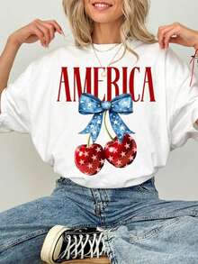 Una camiseta 100 % para mujer de cuello redondo, ropa de mujer para primavera y verano, una opción elegante y casual, estampados divertidos, ocasiones festivas, entrega local - Blanco - Ver 1