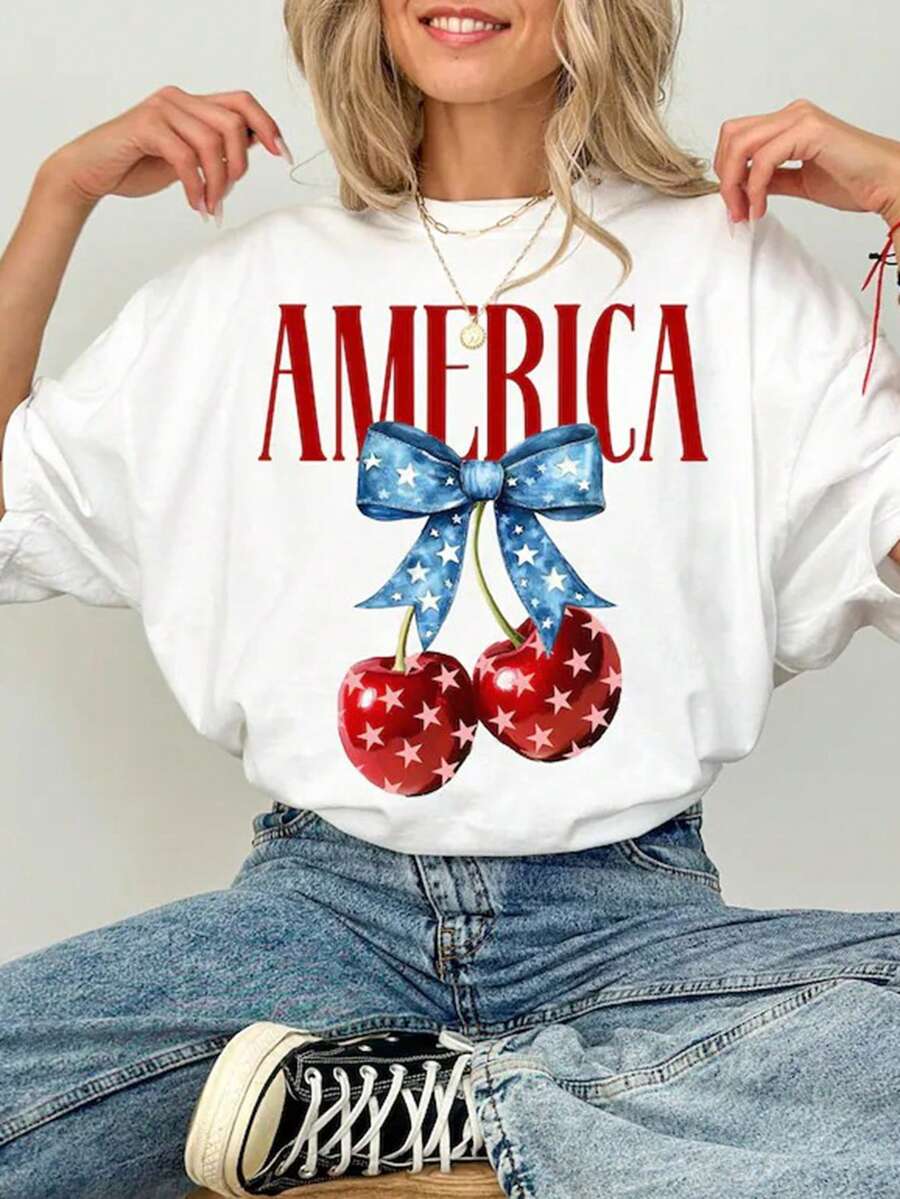 Una camiseta 100 % para mujer de cuello redondo, ropa de mujer para primavera y verano, una opción elegante y casual, estampados divertidos, ocasiones festivas, entrega local - Blanco - Ver 1