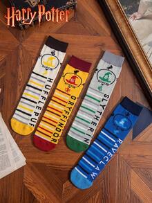 Noctvar OBM Sleepwear X Harry Potter 4雙哈利波特靈感巫師帽與學院標誌印花中筒襪，復古4學院配色，百搭休閒、派對、粉絲收藏，時尚舒適透氣學生襪，適合日常穿著、返校、節日禮物 - 彩色 - 查看 5