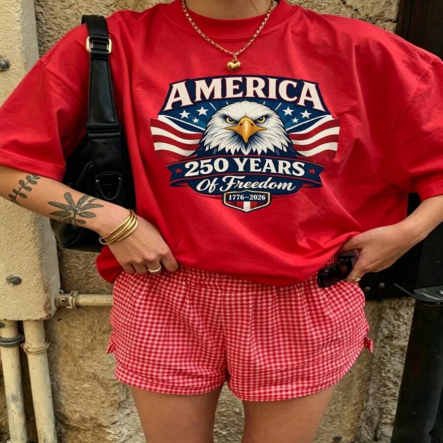 Heartfelt Daily Casual Graphic T-Shirt 100% Cotton Oversized Soft Breathable Casual Crewneck Short Sleeve Top Vintage Aesthetic Red Checkered Shorts Street Style Fashion Lovers Casual Wearers Daily Outfit Enthusiasts Gift Givers