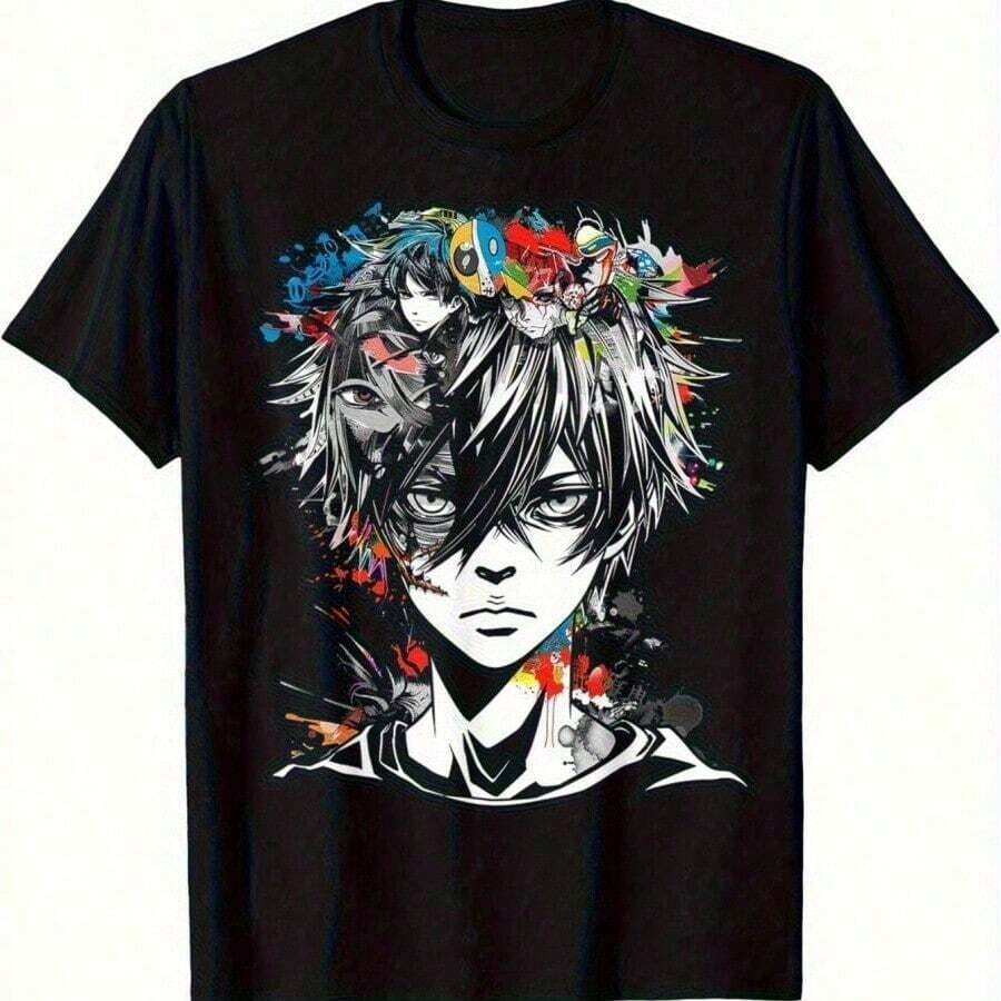 Camiseta Divertida Retro para Mujer, Manga Corta, Cuello Redondo, Versátil, Estilo de los 90, Estampado Casual con Patrón de Dibujos Animados, Blanca, Transpirable y Cómoda - Negro 3 - Ver 1