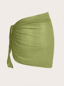 Falda plisada de unicolor, versátil y casual para cubrir el traje de baño - Verde - Ver 2